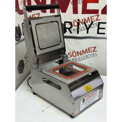 Sönmez Vakum 2 Bölmeli Paslanmaz Manuel Kase Tabak Kapatma Makinesi