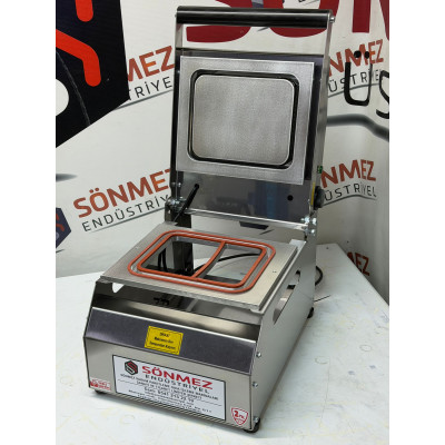 Sönmez Vakum 2 Bölmeli Paslanmaz Manuel Kase Tabak Kapatma Makinesi