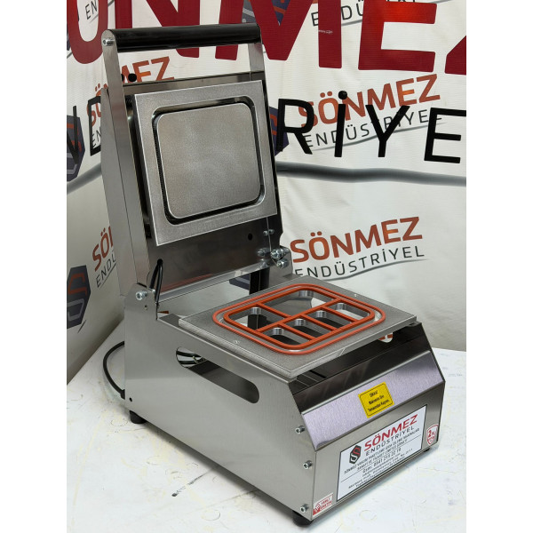 Sönmez Vakum 6 Bölmeli Paslanmaz Manuel Kase Tabak Kapatma Makinesi